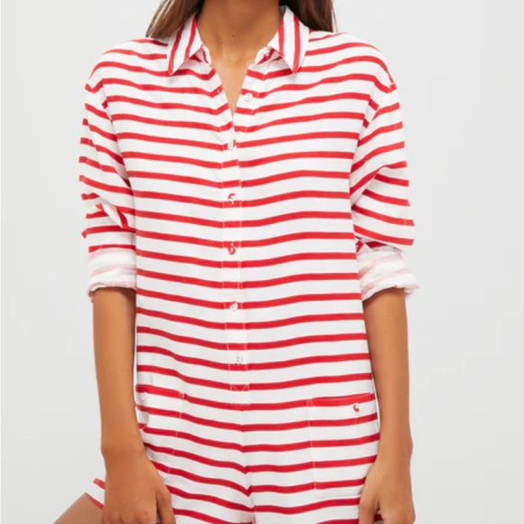 NWOT We Wore What size medium White and Red linen Sailor Stripe Beach Romper - Picture 7 of 14